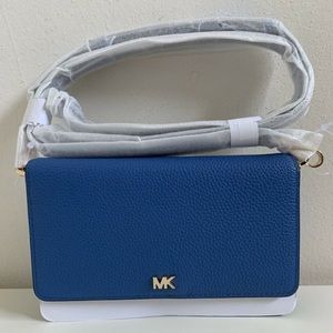 MICHAEL KORS Blue Monogram Leather Crossbody Handbag Purse